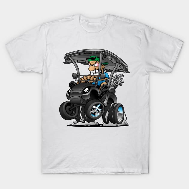 Funny Golf Cart Hotrod Golf Car Popping a Wheelie Cartoon T-Shirt by hobrath